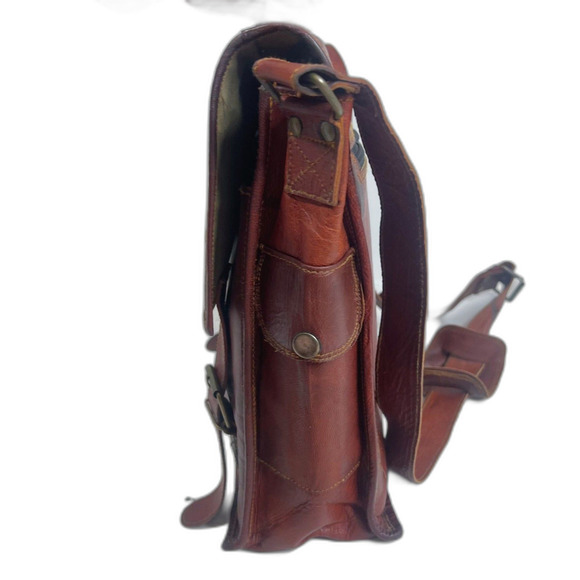 Vintage Cognac Leather Messenger Back Satchel Briefcase Laptop Case - Picture 2 of 12
